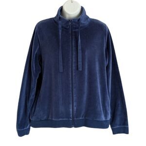 GALEREES LAFAYETTE Blue velour velvet zip up Y2K  shirt pull size L @P